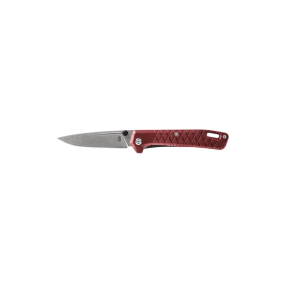 Gerber Zilch Drab Red foldekniv med åbent blad og rød struktureret håndtag