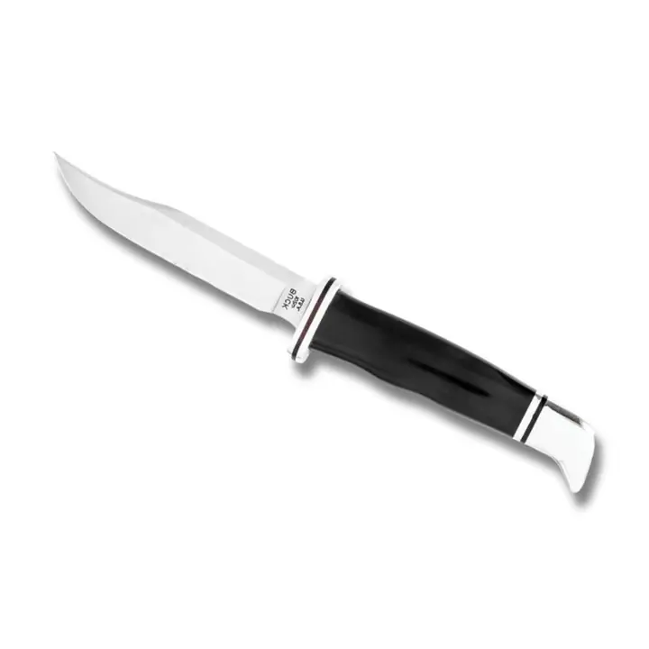 Buck 102 Woodsman fastbladet jagtkniv med sort phenolic-håndtag og clip-point klinge i 420HC rustfrit stål.