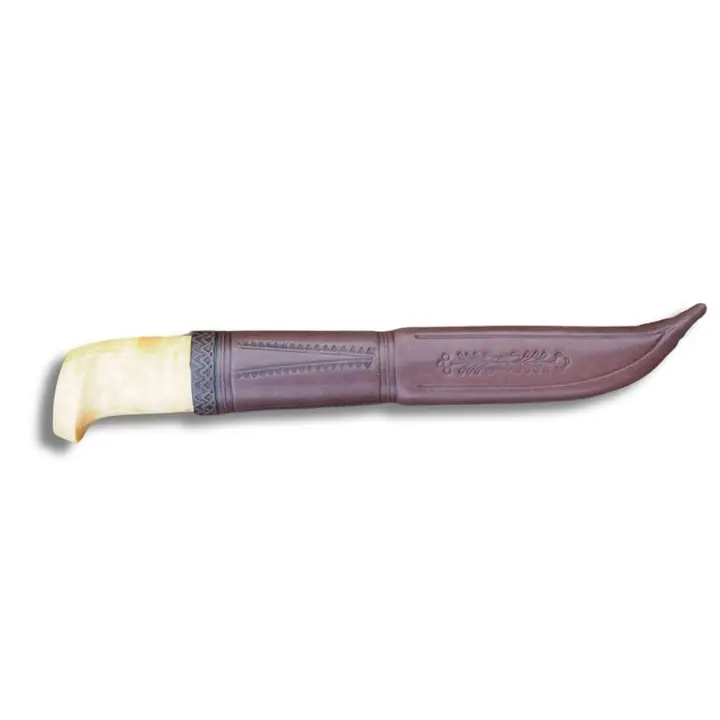 Iisakki Järvenpää snittekniv med slank, skarp stålklinge og ergonomisk formet træskaft i traditionelt finsk design.